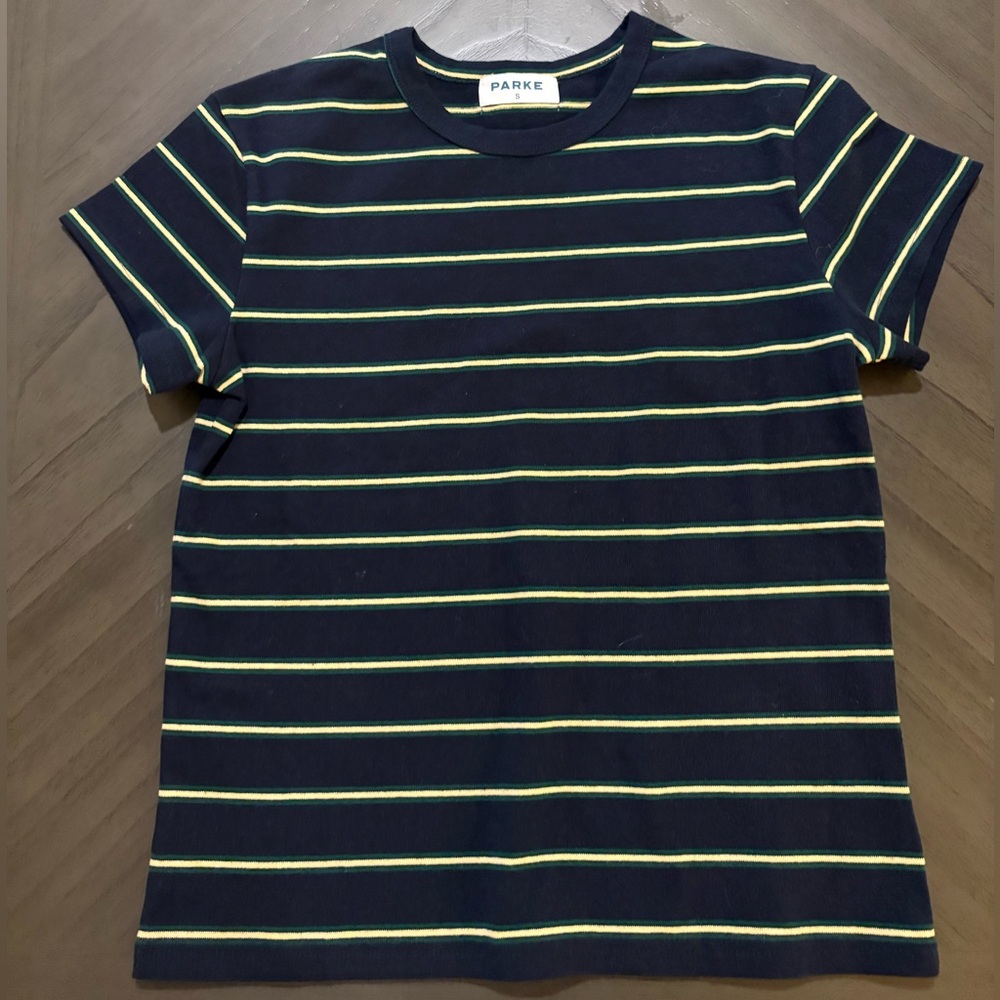 NEW Parke Navy/yellow/green stripped tee